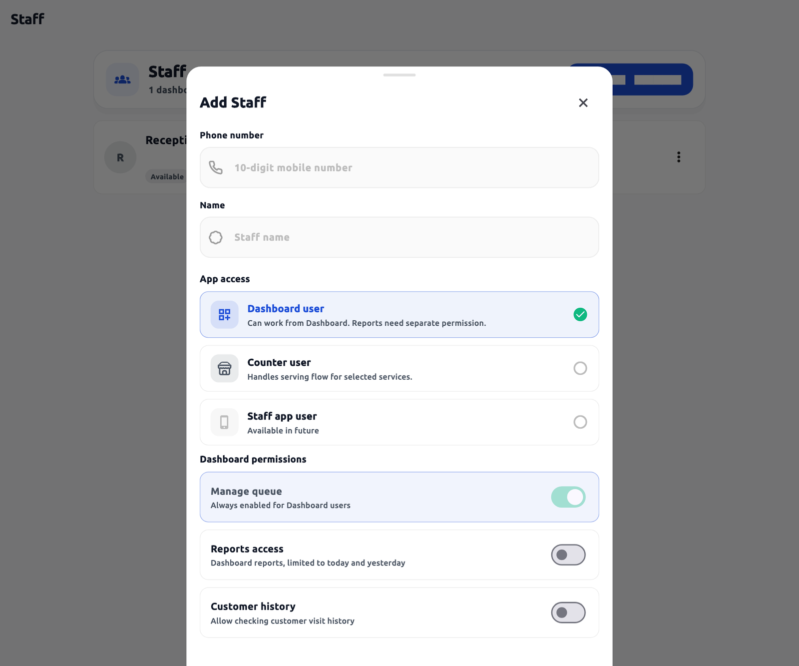 Staff access form