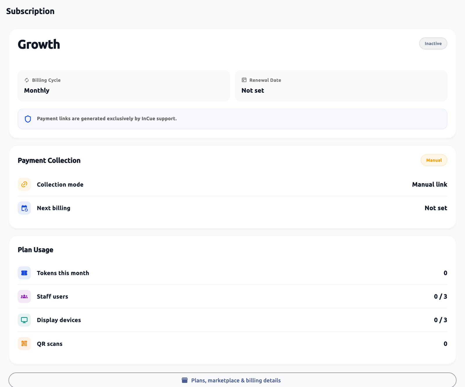 Subscription status and marketplace entry