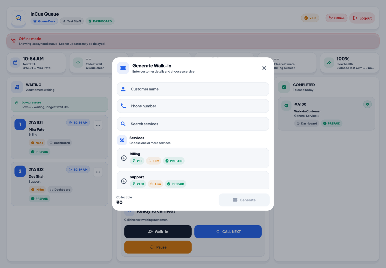 Walk-in token form